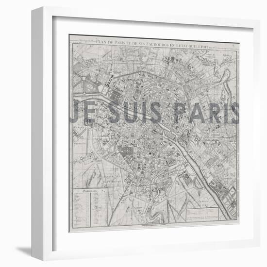 Je Suis Paris - Map of Paris, France-null-Framed Giclee Print