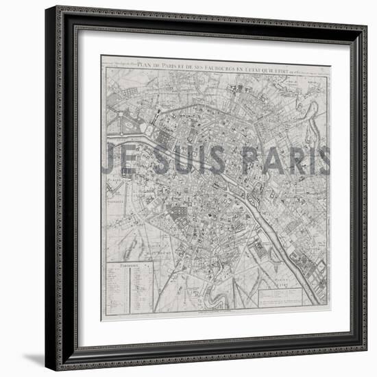 Je Suis Paris - Map of Paris, France-null-Framed Giclee Print