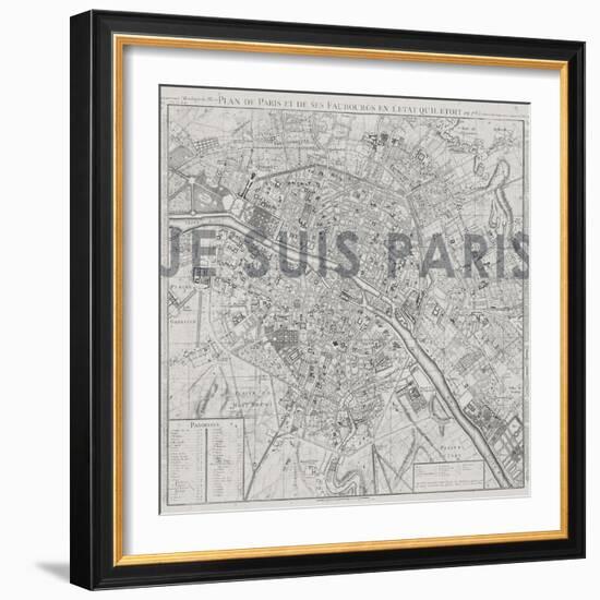 Je Suis Paris - Map of Paris, France-null-Framed Giclee Print