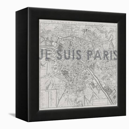 Je Suis Paris - Map of Paris, France-null-Framed Premier Image Canvas