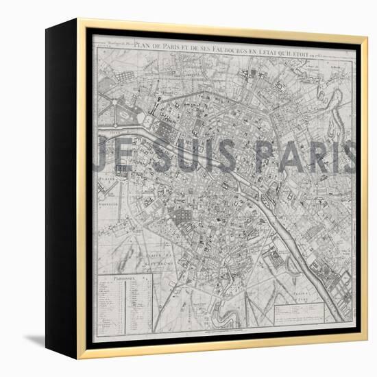 Je Suis Paris - Map of Paris, France-null-Framed Premier Image Canvas