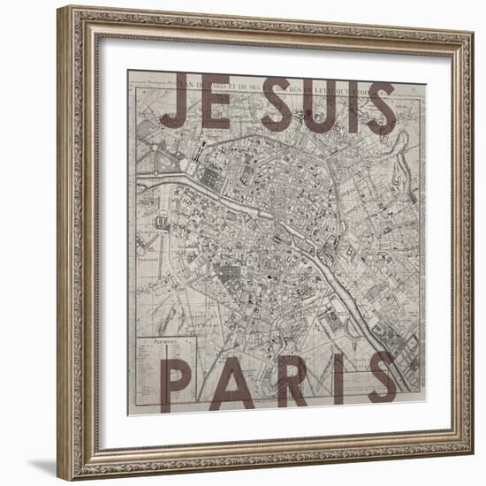 Je Suis Paris - Map of Paris, France-null-Framed Giclee Print