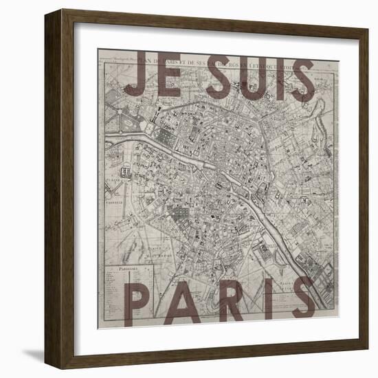 Je Suis Paris - Map of Paris, France-null-Framed Giclee Print