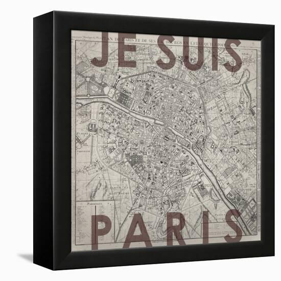 Je Suis Paris - Map of Paris, France-null-Framed Premier Image Canvas