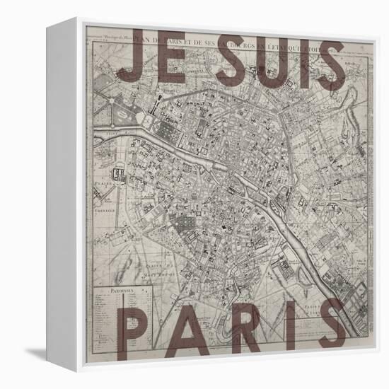 Je Suis Paris - Map of Paris, France-null-Framed Premier Image Canvas