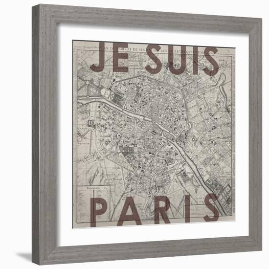 Je Suis Paris - Map of Paris, France-null-Framed Premium Giclee Print