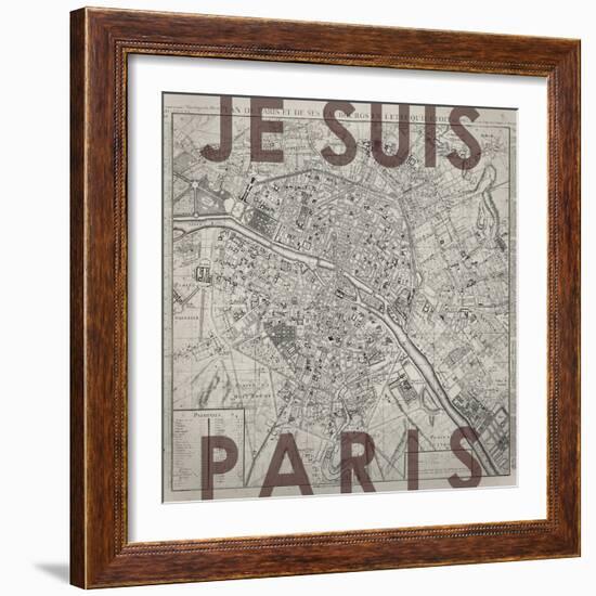 Je Suis Paris - Map of Paris, France-null-Framed Premium Giclee Print