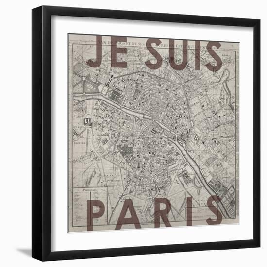 Je Suis Paris - Map of Paris, France-null-Framed Premium Giclee Print