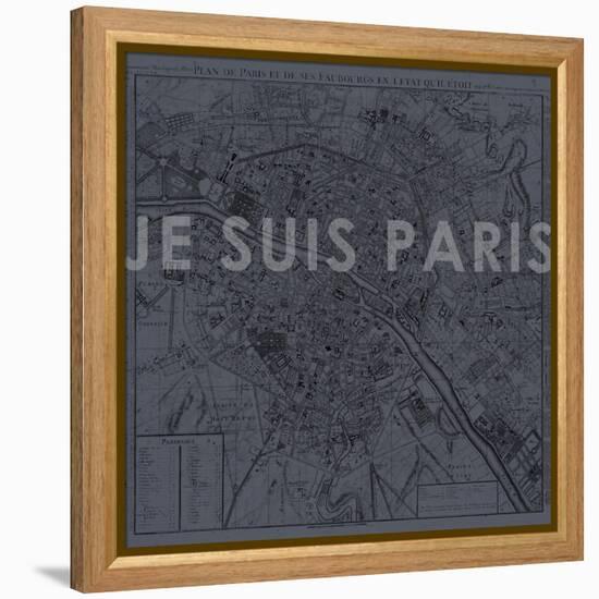 Je Suis Paris - Map of Paris, France-null-Framed Premier Image Canvas