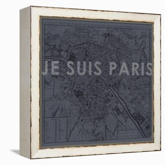 Je Suis Paris - Map of Paris, France-null-Framed Premier Image Canvas