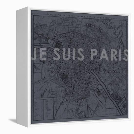 Je Suis Paris - Map of Paris, France-null-Framed Premier Image Canvas