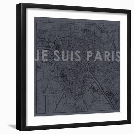 Je Suis Paris - Map of Paris, France--Framed Giclee Print