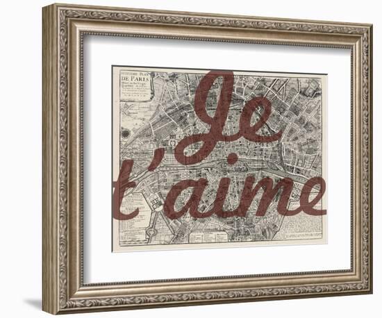 Je Taime - Paris, France, Vintage Map-null-Framed Giclee Print