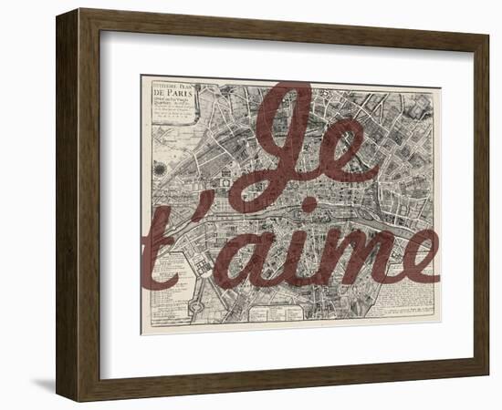 Je Taime - Paris, France, Vintage Map-null-Framed Giclee Print