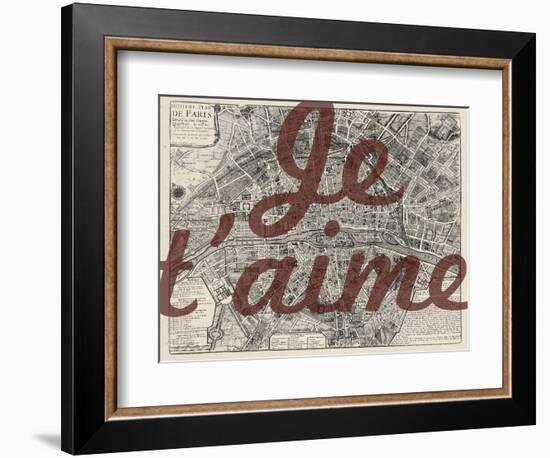 Je Taime - Paris, France, Vintage Map--Framed Giclee Print