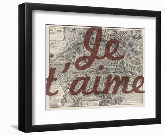 Je Taime - Paris, France, Vintage Map--Framed Giclee Print