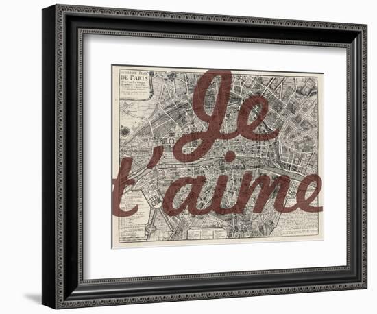 Je Taime - Paris, France, Vintage Map--Framed Giclee Print