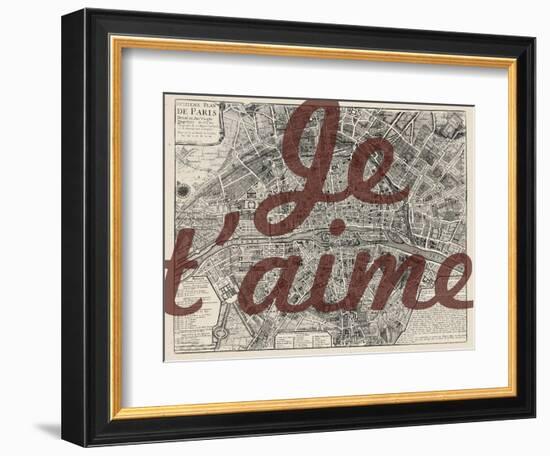 Je Taime - Paris, France, Vintage Map-null-Framed Giclee Print