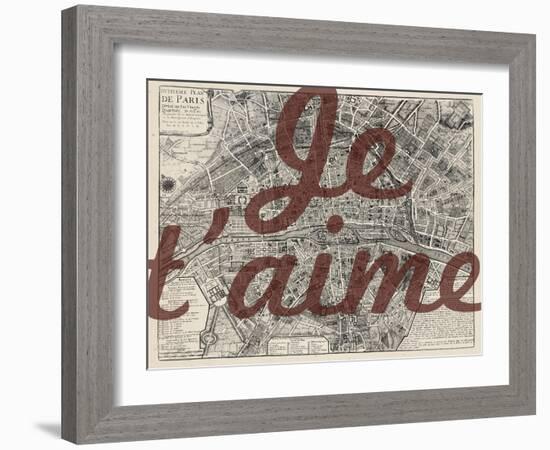 Je Taime - Paris, France, Vintage Map-null-Framed Giclee Print