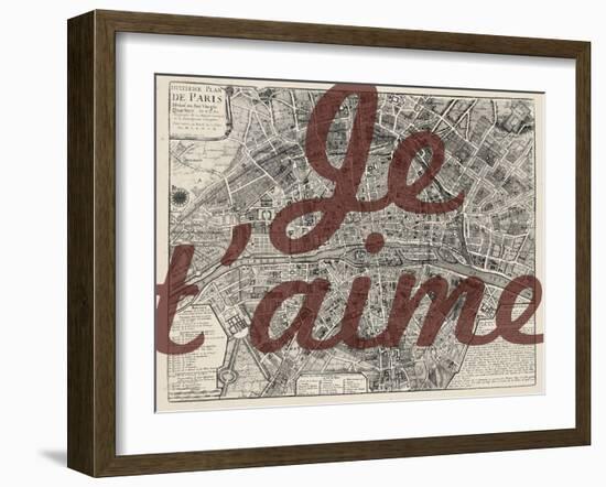 Je Taime - Paris, France, Vintage Map-null-Framed Giclee Print