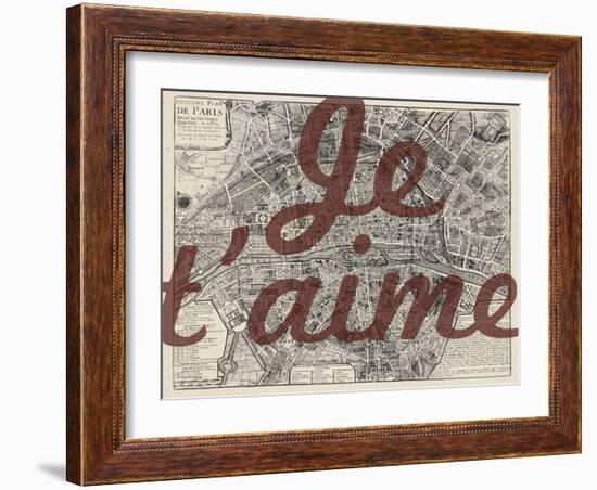 Je Taime - Paris, France, Vintage Map-null-Framed Giclee Print