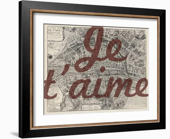 Je Taime - Paris, France, Vintage Map-null-Framed Giclee Print