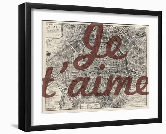 Je Taime - Paris, France, Vintage Map-null-Framed Giclee Print