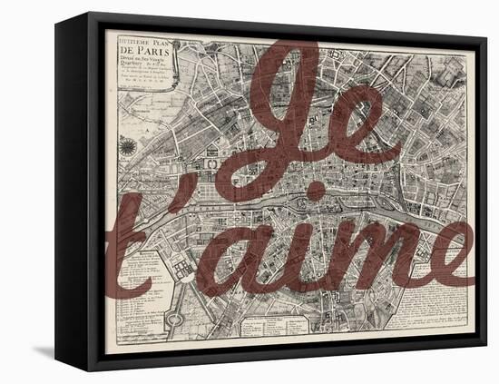 Je Taime - Paris, France, Vintage Map-null-Framed Premier Image Canvas