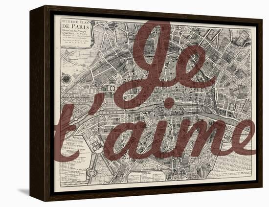 Je Taime - Paris, France, Vintage Map-null-Framed Premier Image Canvas
