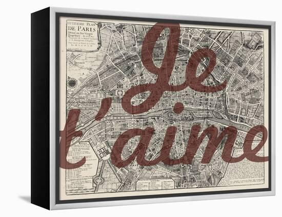 Je Taime - Paris, France, Vintage Map-null-Framed Premier Image Canvas