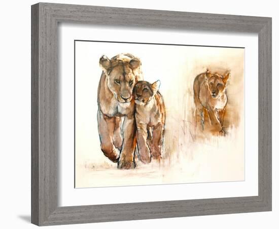 Jealous cub, 2019, (conté and pastel on paper)-Mark Adlington-Framed Giclee Print