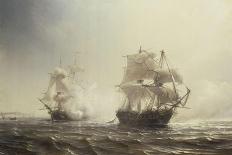 Combat de la frégate française "l'Embuscade" contre la frégate anglaise "le Boston" devant-Jean Antoine Théodore de Gudin-Giclee Print