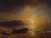 A Coastal Landscape with Arab Fishermen Launching a Boat at Sunset-Jean Antoine Theodore Gudin-Giclee Print