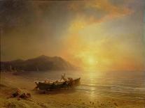 A Coastal Landscape with Arab Fishermen Launching a Boat at Sunset-Jean Antoine Theodore Gudin-Framed Giclee Print
