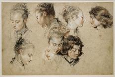 Six études de têtes de jeune femme et deux de têtes de jeunes garçons-Jean Antoine Watteau-Giclee Print