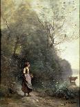 A Peasant Woman Grazing a Cow at the Edge of a Forest-Jean-Baptiste-Camille Corot-Giclee Print