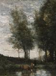 View of the Town and Cathedral of Mantes Through the Trees, Evening-Jean-Baptiste-Camille Corot-Giclee Print