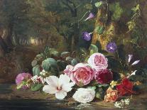 Roses with a Blue Tit by a Stream-Jean Baptiste Claude Robie-Giclee Print