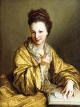 A Young Lady, Wearing a Yellow Robe, Seated at a Table, Beckoning, 1703-Jean Baptiste Santerre-Giclee Print