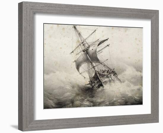 Jean Bart, 74-Gun French Ship in Storm, Lithograph by Ferdinand Perret, 19th Century-null-Framed Giclee Print