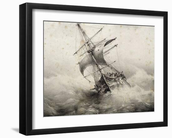 Jean Bart, 74-Gun French Ship in Storm, Lithograph by Ferdinand Perret, 19th Century-null-Framed Giclee Print