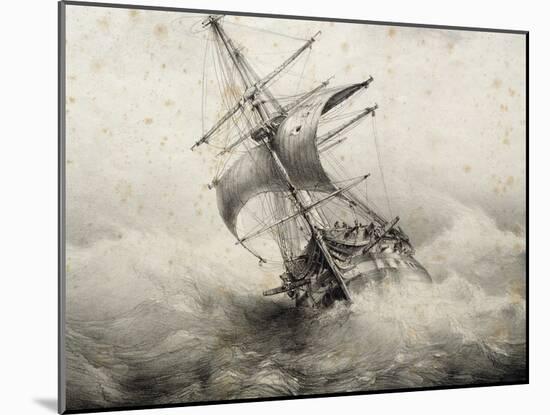 Jean Bart, 74-Gun French Ship in Storm, Lithograph by Ferdinand Perret, 19th Century-null-Mounted Giclee Print