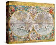 Stereographic World Map of the Eastern and Western Hemispheres-Jean Boisseau-Stretched Canvas