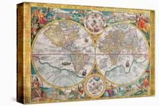 Stereographic World Map of the Eastern and Western Hemispheres-Jean Boisseau-Framed Stretched Canvas