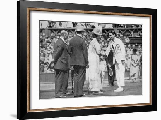 Jean Borotra Receives His Medal from Queen Mary on Centre Court, 1926-null-Framed Giclee Print