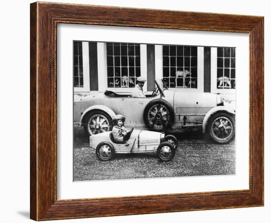 Jean Bugatti and Roland Bugatti Sons of Ettore Bugatti in Cars Made by their Father, C. 1928-null-Framed Photo