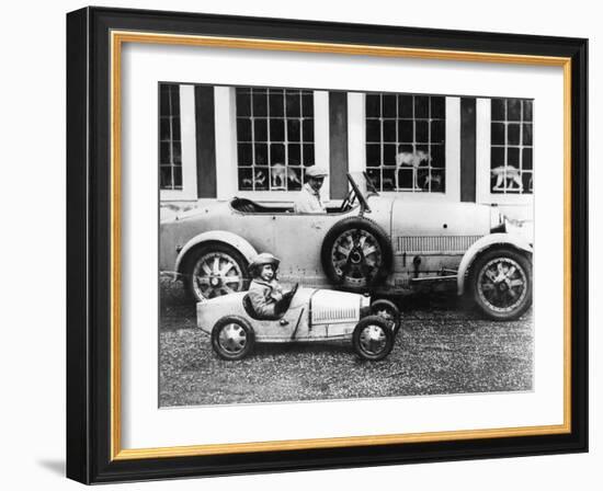 Jean Bugatti and Roland Bugatti Sons of Ettore Bugatti in Cars Made by their Father, C. 1928-null-Framed Photo