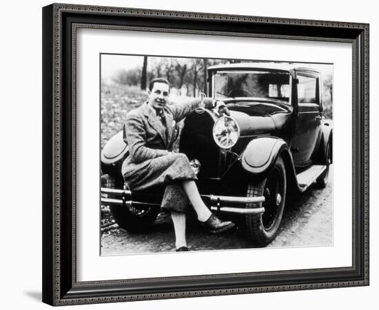 Jean Bugatti Pictured with a Bugatti Car, 1930S-null-Framed Photographic Print