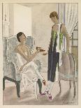 Designs by Perugia: White Strapless Dress with Red and Gold Shoes-Jean Grangier-Art Print