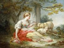 A Young Woman Seated with a Dog and a Watering Can in a Garden-Jean-Honoré Fragonard-Giclee Print